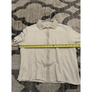 Linea Moda Italy Beige Button Down Knit Shirt M Glitter Thread‎ Short Sleeve thumbnail 8