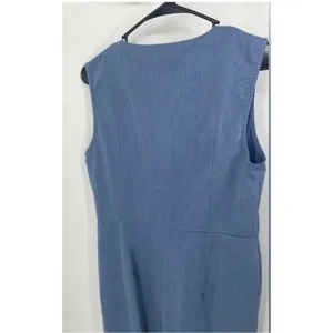 SheIn Vintage Blue Sleeveless‎ Jumpsuit V-Neck Button-Front Casual Chic size L thumbnail 3