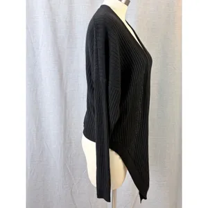 Autumn Cashmere Black 100% Cashmere Ribbed Draped Cardigan Size Large thumbnail 2