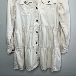 Free People Cream Nicole Tiered Button Down Long Sleeve Mini Shirt Dress thumbnail 6