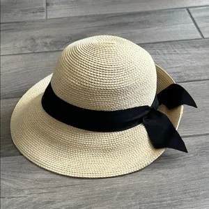 Elegant Cream Sun Hat with Black Band thumbnail 2