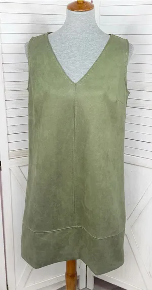 Loft Faux Suede V Neck Jumper Shift Mini Dress Olive Green 8 Tall Sleeveless thumbnail 1