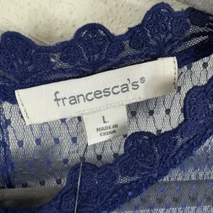 Francesca's Navy Blue‎ Lace Mesh Sheer Yoke Mini Dress NWT Size Large thumbnail 9