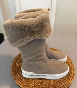 J/Slides NYC Taupe Suede Faux Fur Trim Platform Boots Womens‎ 7 thumbnail 1