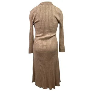 Tash + Sophie Tan Long Sleeve Ribbed Knit Collared Polo Sweater Maxi Dress XL thumbnail 3