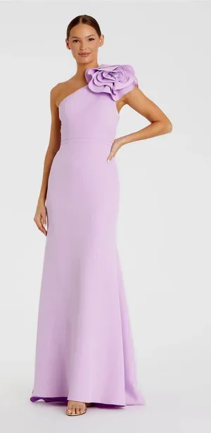Mac Duggal 49966 Purple One Shoulder Gown With 3D Flower sz 10 thumbnail 1