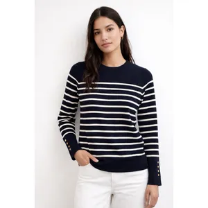 Zara Dark Blue and White Striped Knit Top thumbnail 6