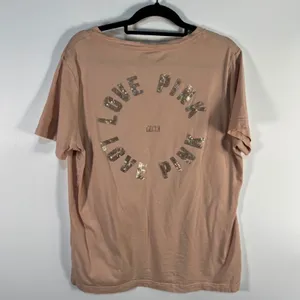 Victoria's Secret PINK V-Neck Pocket T-Shirt Peach Tropical Sequin‎ Back Large thumbnail 7