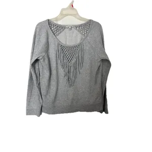American Eagle Gray Fringe Pullover Sweatshirt Large thumbnail 3