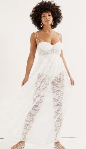 For Love & Lemons $260 Lorena Dress White Maxi Floral Bridal Lace Fairy Ethereal thumbnail 1