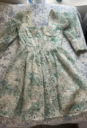 JardinVue Blue Eyelet Floral Long Sleeve Dress thumbnail 1