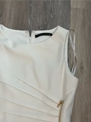 Ivanka Trump Floral Sheath Dress Womens Size 14 Ivory Sleeveless Gold Zipper thumbnail 7