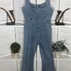 Emory Park Y2K denim jumpsuit bell-bottoms blue zip sexy fitted look groovy hippie boho M thumbnail 4