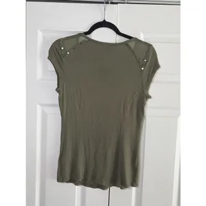Rock & Republic Studded Mesh Top Womens Size S Olive Green Edgy Rocker Punk Alt thumbnail 4