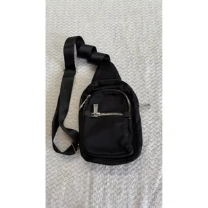 TopShop Black Nylon Sling Bag Crossbody Backpack Adjustable Silver Hardware thumbnail 2