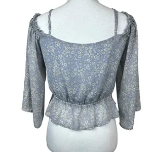 ASTR the Label Cold Shoulder Ruched Sweetheart Neckline Flutter Sleeves Size M thumbnail 3