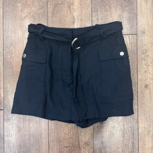 Zara Black Linen Blend Skort Belted Pockets Gold Hardware Boho Festival Sz Small thumbnail 2