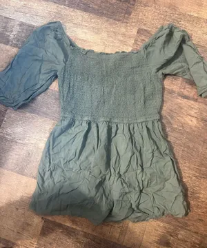 SO Olive Green Smocked Off-Shoulder Romper thumbnail 1