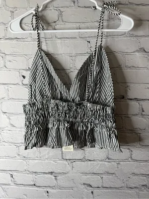 NWT sim and Sam Striped Tie-Shoulder Smocked Waist Women's Top large thumbnail 4