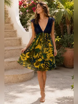 Free People Mini Dress XS Blue ruffle plunging neckline velvet burnout babydoll thumbnail 3