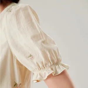 Rihoas Beige Embroidery Puffed Sleeve Wrap Midi Dress thumbnail 3