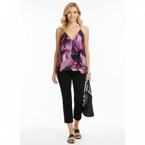 Express Black & Pink Floral Sleeveless Drape Racerback Blouse Top NEW L thumbnail 5