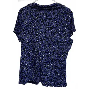 Charter Club Woman Deep V-Neck Blue and Black Pattern Blouse Plus Size 1X thumbnail 2