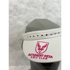 Town Talk Battlement Mesa Golf Club Visor White Rhinestone Pink Logo USA Made thumbnail 5