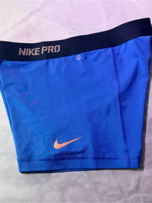Nike Pro Royal Blue Athletic Shorts with Pink Swoosh thumbnail 2