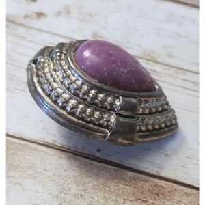 Vintage Clip On Earrings Extra Large Statement Purple & Silver Tone - Tarnished thumbnail 3