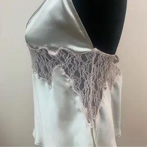 Zara Women's XL Camisole Silver Pastel Pink Dainty Lace Trim Y2K Whimsical Fairy thumbnail 3