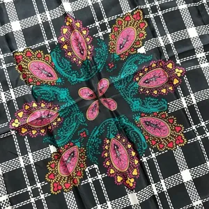 Diane Von Furstenberg 100% Silk Scarf Black Multicolor Paisley Plaid Luxury thumbnail 5