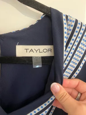 Taylor Navy Blue Striped Dress Size 2 thumbnail 3