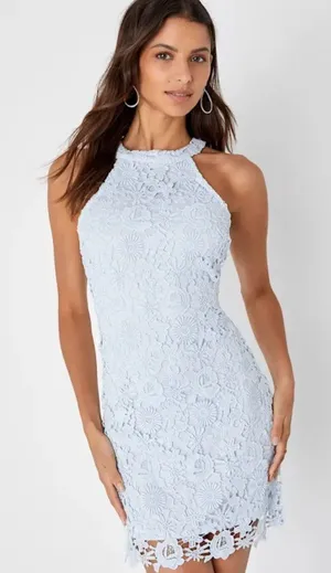 NWT Lulus Love Poem Light Blue Lace Mini Dress - Size: Small thumbnail 1