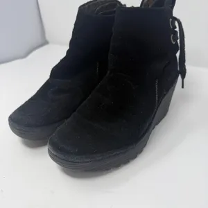 Fly London Suede Wedge Ankle Boots Black Lace Up Back Women Size 38 thumbnail 4