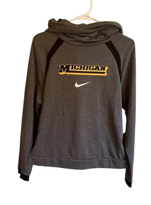 Nike Michigan Wolverines Women's Medium Charcoal Heather Funnel Neck Hoodie thumbnail 1