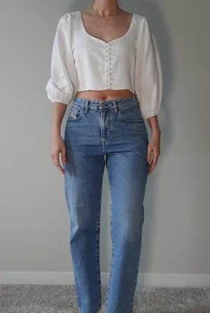 White Puff Sleeve Sweetheart Neck Shirt Size L thumbnail 2
