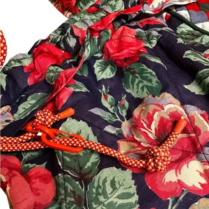 HANDMADE Quilted Bag Tote Large Patchwork Design 23”x16” Cinch Close Floral 90s thumbnail 8