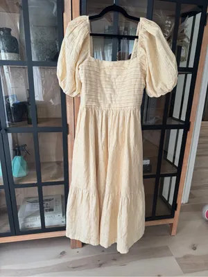 Abercrombie Emerson midi dress linen puff short sleeve butter pockets squareneck thumbnail 2