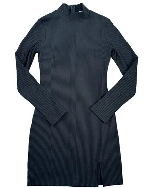 Princess Polly Size 4 Black Ribbed Mini Dress Mock Neck Side Slit Long Sleeve thumbnail 1