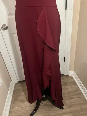 Sexy burgundy evening cocktail dress thumbnail 5