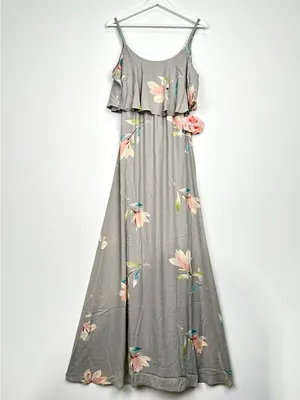 Show Me Your Mumu Caitlin Gray Floral Ruffle Cold Shoulder Maxi Dress S NWT thumbnail 3