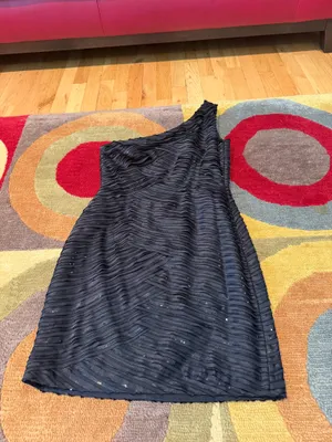 Calvin Klein Black One Shoulder Sequin Mini Cocktail Party Dress Size Medium thumbnail 4