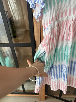 AURA Striped pastel babydoll shirt dress mini button down pockets collar short thumbnail 5