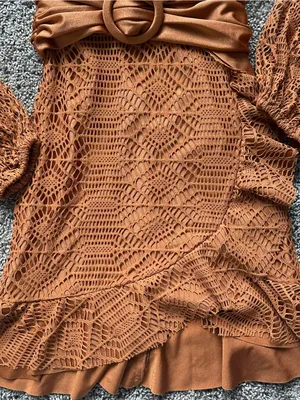 PatBO Rust Crochet Long-Sleeve Mini Dress with Belt thumbnail 3