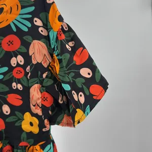 Entro Floral babydoll Blouse M Black Orange Yellow Green colorful flowy silky thumbnail 4