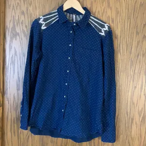 Free people button front knit back navy‎ polka dot top thumbnail 2
