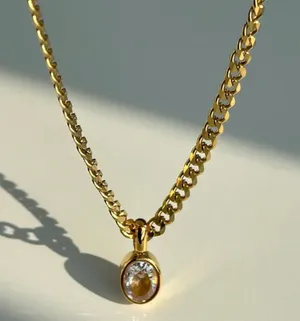 18K Gold Plated Solitaire Necklace | Dainty Everyday Pendant thumbnail 1