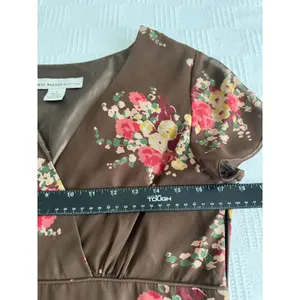 David Warren Silk Floral Midi Dress Brown Y2K 90s Empire Waist Cap Sleeve‎ 8 EUC thumbnail 7