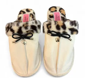 Kate Spade Lacey Slippers Women 8 Leopard Faux Fur Cream Bow Spade Charm Mule thumbnail 1